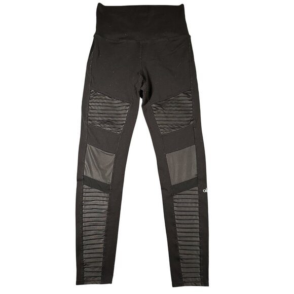 ALO Pants - Alo Moto Leggings Womens Large Black High Waist Moto Panel Yoga Pants Athletic